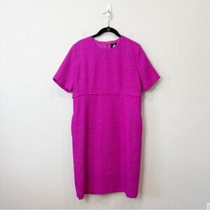 Vintage Algo Lady Wool Dress Fushia Pink Short Sleeve Texture Career Wedding